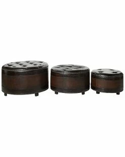 Peyton Lane Set Of 3 Traditional Round Wood Storage Ottoman Home