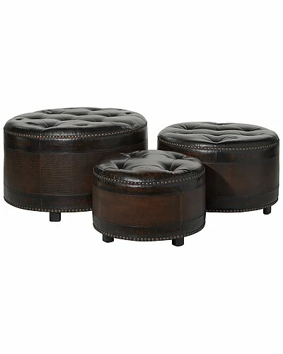 Peyton Lane Set Of 3 Traditional Round Wood Storage Ottoman Home 5 Peyton Lane Set Of 3 Traditional Round Wood Storage Ottoman Home - Image 3