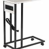 Honey-Can-Do C-Shaped Side Table With Outlets And Wheels Home