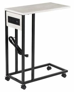 Honey-Can-Do C-Shaped Side Table With Outlets And Wheels Home