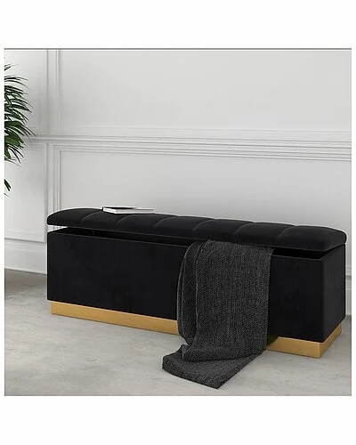 Worldwide Home Furnishings Contemporary Velvet & Faux Leather Storage Ottoman 4 Worldwide Home Furnishings Contemporary Velvet & Faux Leather Storage Ottoman - Image 2