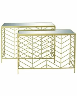 Peyton Lane Set Of 2 Metal Glass Console Tables Home