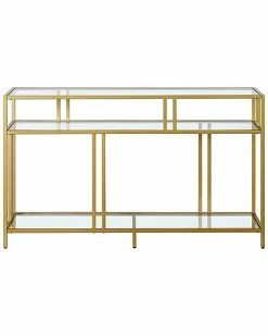 Abraham + Ivy Cortland 48In Brass Finish Console Table With Glass Shelves Home