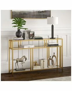Alternative view of Abraham + Ivy Cortland 48In Brass Finish Console Table With Glass Shelves Home