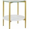 Abraham + Ivy Otto Gold Finish Side Table With Faux Marble Shelf Home