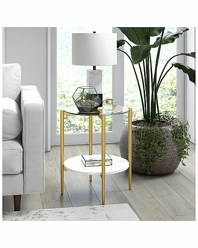 Abraham + Ivy Otto Gold Finish Side Table With Faux Marble Shelf Home 4 Abraham + Ivy Otto Gold Finish Side Table With Faux Marble Shelf Home - Image 2