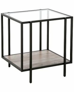 Abraham + Ivy Vireo Blackened Bronze Side Table With Gray Oak Shelf Home