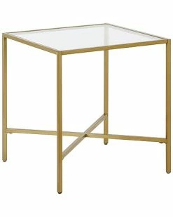 Abraham + Ivy Henley Brass Finish Side Table With Glass Tabletop Home