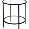 Abraham + Ivy Sivil Blackened Bronze Round Side Table With Glass Shelf Home -Shop Style Sales 3050113047 RLLD 1