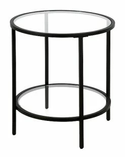 Abraham + Ivy Sivil Blackened Bronze Round Side Table With Glass Shelf Home