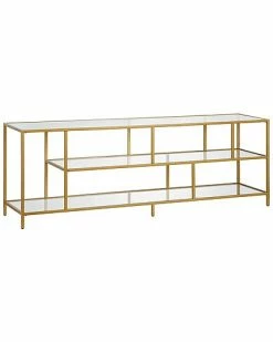 Abraham + Ivy Winthrop 70In Brass Finish Tv Stand With Glass Shelves Home