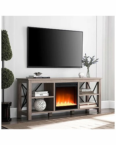 Abraham + Ivy Sawyer Gray Oak Tv Stand With Crystal Fireplace Insert Home 4 Abraham + Ivy Sawyer Gray Oak Tv Stand With Crystal Fireplace Insert Home - Image 2