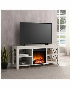 Abraham + Ivy Sawyer White Tv Stand With Log Fireplace Insert Home -Shop Style Sales 3050113067 RLLD 2