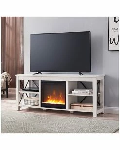 Alternative view of Abraham + Ivy Sawyer White TV Stand With Crystal Fireplace Insert Home