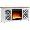 Abraham + Ivy Colton White And Gray Oak Tv Stand With Crystal Fireplace Insert Home