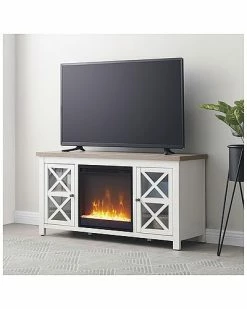 Alternative view of Abraham + Ivy Colton White And Gray Oak Tv Stand With Crystal Fireplace Insert Home
