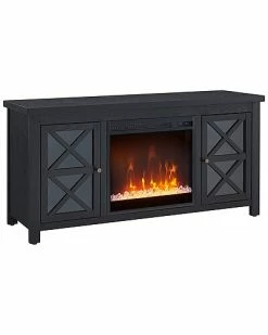 Abraham + Ivy Colton Black Tv Stand With Crystal Fireplace Insert Home