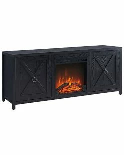 Abraham + Ivy Granger 58In Black Tv Stand With Log Fireplace Insert Home