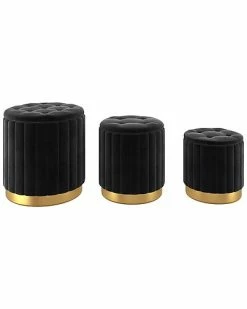 Worldwide Home Furnishings 3Pc Velvet Storage Ottoman Set