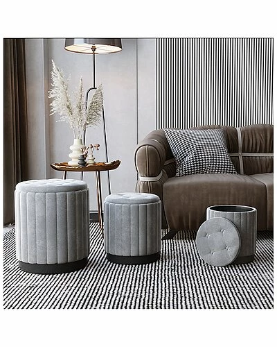 Worldwide Home Furnishings 3Pc Velvet Storage Ottoman Set 4 Worldwide Home Furnishings 3Pc Velvet Storage Ottoman Set - Image 2