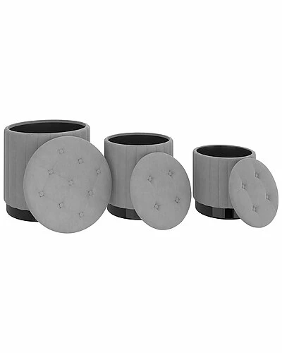 Worldwide Home Furnishings 3Pc Velvet Storage Ottoman Set 5 Worldwide Home Furnishings 3Pc Velvet Storage Ottoman Set - Image 3