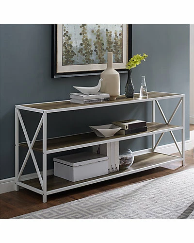 Hewson 60in Industrial Modern Bookcase Console Table Home 4 Hewson 60in Industrial Modern Bookcase Console Table Home - Image 2