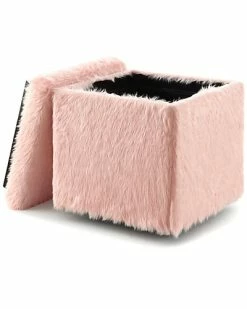 Inspired Home Blush Pink Faux Fur Ottoman -Shop Style Sales 3050221446 RLLD 4