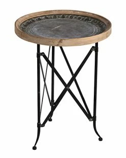 A&B Home Classic Vintage Wood & Metal Round Side Table