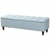 Design Studios Brette Modern Finished Wood Storage Bench Ottoman Home Light Blue