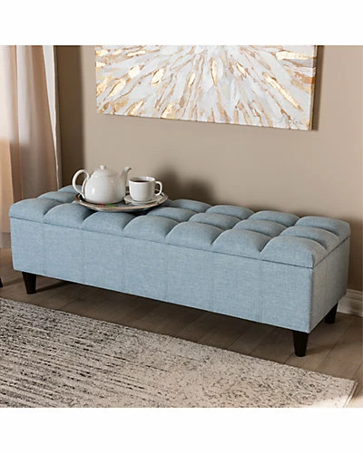 Design Studios Brette Modern Finished Wood Storage Bench Ottoman Home Light Blue 4 Design Studios Brette Modern Finished Wood Storage Bench Ottoman Home Light Blue - Image 2