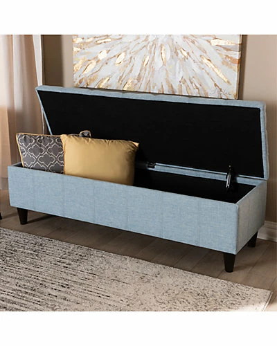 Design Studios Brette Modern Finished Wood Storage Bench Ottoman Home Light Blue 5 Design Studios Brette Modern Finished Wood Storage Bench Ottoman Home Light Blue - Image 3