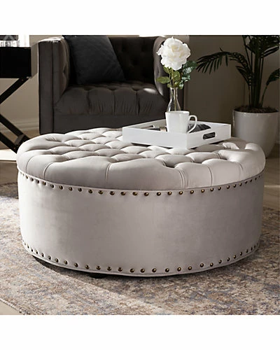 Design Studios Iglehart Light Velvet Tufted Cocktail Ottoman Home Slate Gray 4 Design Studios Iglehart Light Velvet Tufted Cocktail Ottoman Home Slate Gray - Image 2