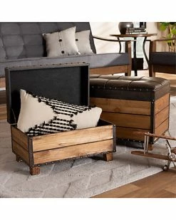 Design Studios Marelli Rustic Upholstered 2pc Wood Storage Trunk Ottoman Set Home Dark Brown/golden Oak -Shop Style Sales 3050271549 RLLD 2