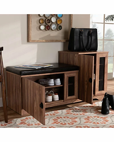 Design Studios Valina Upholstered 2-Door Wood Shoe Storage Bench Home Dark Brown/oak 5 Design Studios Valina Upholstered 2-Door Wood Shoe Storage Bench Home Dark Brown/oak - Image 3