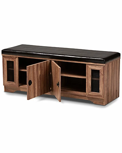 Design Studios Valina Upholstered 2-Door Wood Shoe Storage Bench Home Dark Brown/oak 6 Design Studios Valina Upholstered 2-Door Wood Shoe Storage Bench Home Dark Brown/oak - Image 4