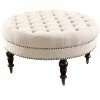 Linon Furniture Isabelle Natural Round Tufted Ottoman Home