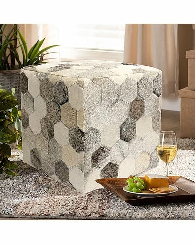 Pasargad Home Galaxy Cowhide Ottoman Pouf 4 Pasargad Home Galaxy Cowhide Ottoman Pouf - Image 2