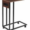 Honey-Can-Do C-Shaped Side Table With Outlets And Wheels Home
