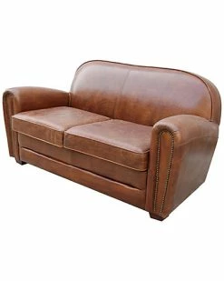Pasargad Home Is Club Genuine Leather Loveseat Tufted Sofa