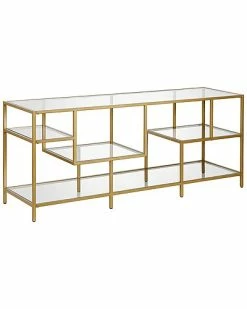 Abraham + Ivy Deveraux Brass Finish Tv Stand With Glass Shelves Home