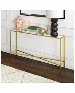 Alternative view of Abraham + Ivy Henley 55In Brass Finish Console Table With Glass Tabletop Home