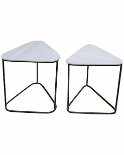Sagebrook Home T Of 2 Metal/Marble Triangle Side Tables