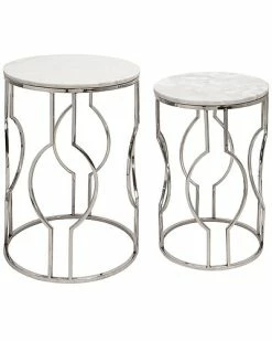 Sagebrook Home T Of 2 Metal/Marble Round Tables