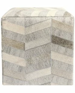 Pasargad Home Galaxy Silver Cowhide Pouf Ottoman