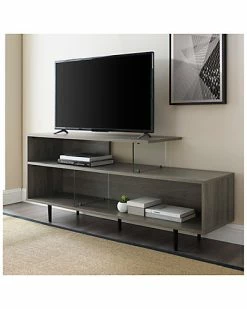 Hewson 60in Asymmetrical Wood & Glass Console Home -Shop Style Sales 3050400360 RLLD 4