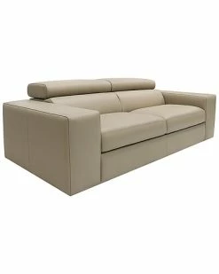 Pasargad Home Modena Collection Italian Leather Upholstered Sofa With Adjustable Headrests