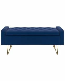 Worldwide Home Furnishings Modern Velvet & Metal Storage Ottoman/Bench