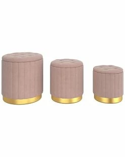 Worldwide Home Furnishings 3Pc Velvet Storage Ottoman Set