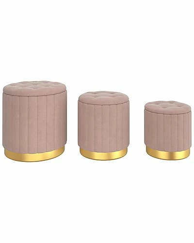 Worldwide Home Furnishings 3Pc Velvet Storage Ottoman Set 3 Worldwide Home Furnishings 3Pc Velvet Storage Ottoman Set
