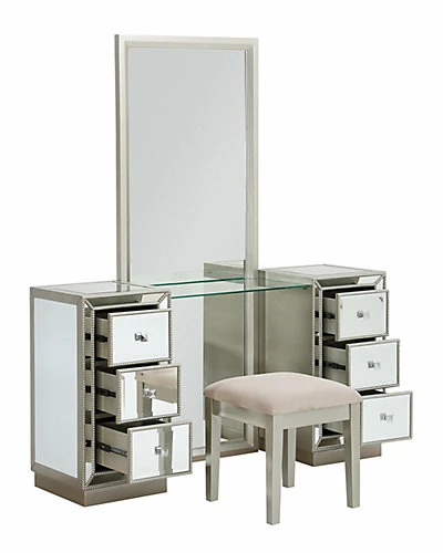 Coast To Coast Six Drawer Console W/ Mirror & Stool Home 3 Coast To Coast Six Drawer Console W/ Mirror & Stool Home